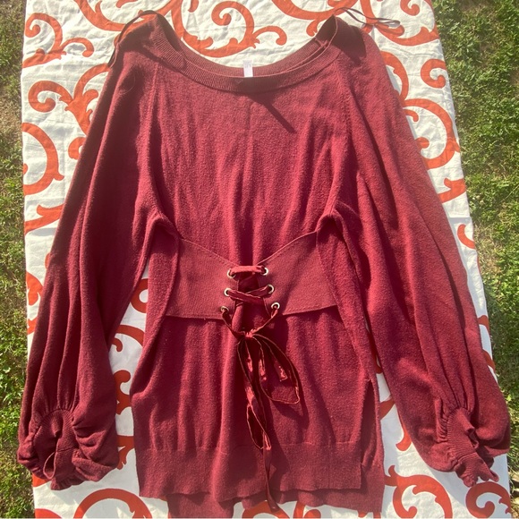 Leith Sweater Dress Long Sleeve Red Oversized Puffy Dress tie waist size xs - Picture 4 of 15